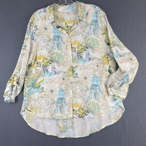 Jane + Delancey women's button up shirt with linen blend size large preowned